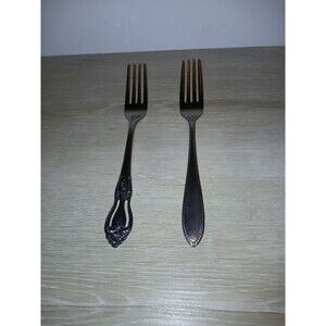 Two Interpur INR5 & INR20 Stainless Steel Forks Salad And Dinner 8 Inch Japan